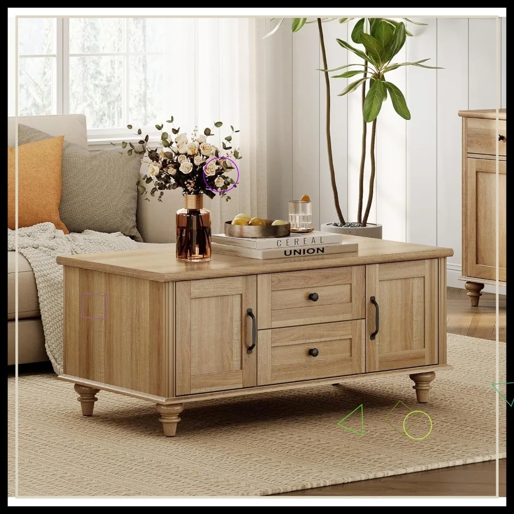 

Кофейный столик в стиле фермерского дома с ящиками для хранения, деревянный центральный стол из состаренного дуба для гостиной