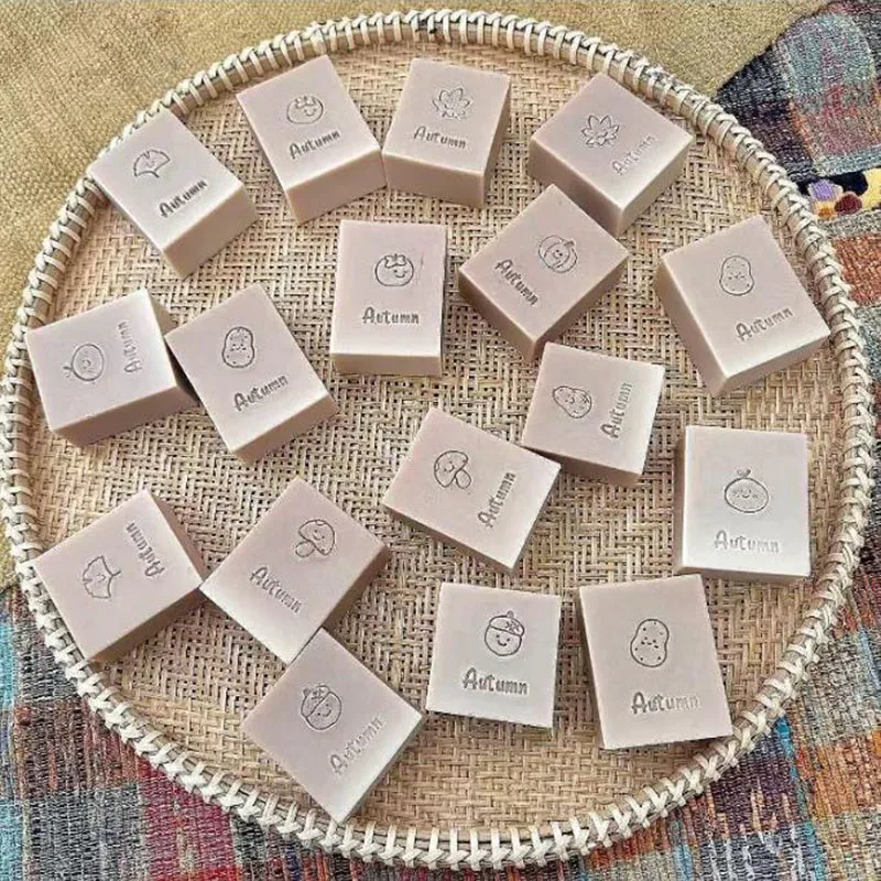 9 PCS Acrylic Cute Pattern Soap Stamp Set, 2x2 cm Assorted Designs Stamp Tool for Handmade Cold Process Soap Crafting