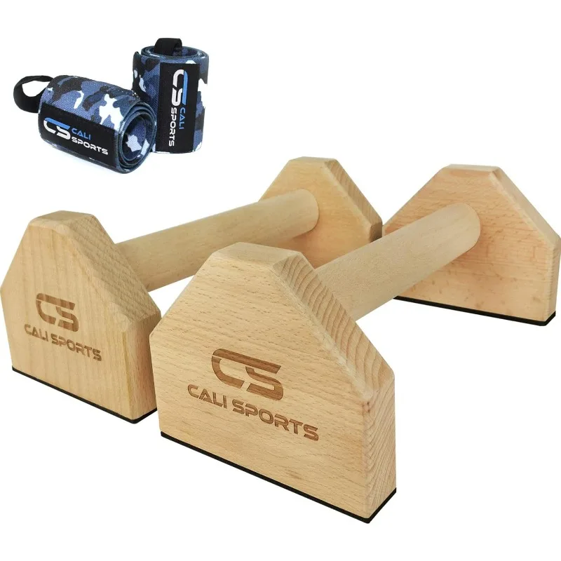 

Calisthenics Wood Parallettes Bars | Push Up Bar That Will Not Slip or Wobble | Wrist Wraps Included