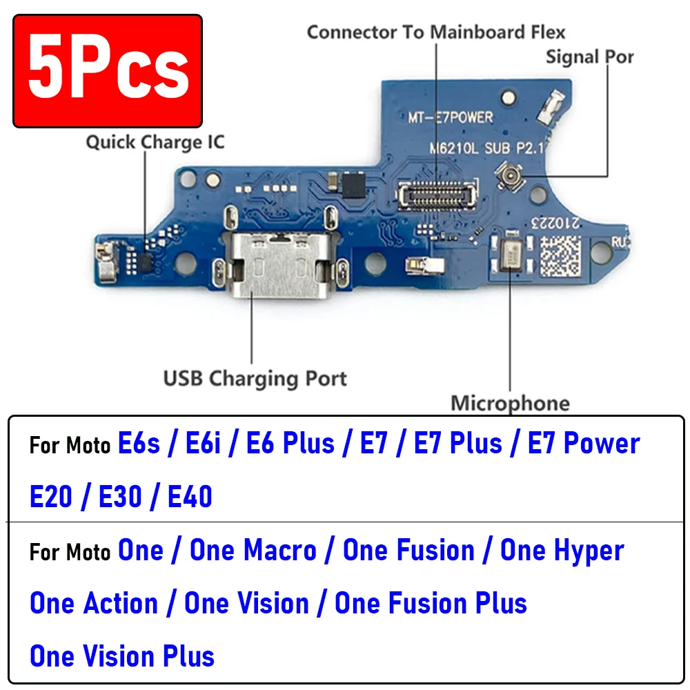 

5 шт., протестированный USB-разъем для зарядного устройства с микрокабелем для Moto One Fusion Hype E40 E20 E30 E6 Plus E7 Power E6s