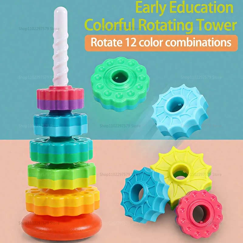 New Children's Montessori Sensory Spinning Rainbow Gear Stacking Toy Kids Motor Skills Development Gift Toddler Educational Play