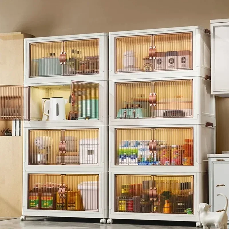 

-Large Capacity Stackable Storage Bins Double Door Open Save A Space Travel Organizer with Wheels Folding Wardrobe Containers