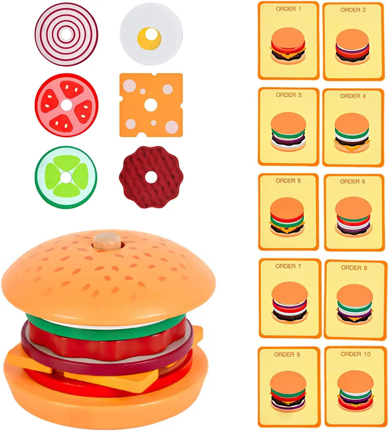 Juguete De Sandwich De Madera Con Piezas Apilables – Set De Cocina Con 10 Tarjetas De Actividades Para Niños Y Niñas, Educativo Y Seguro