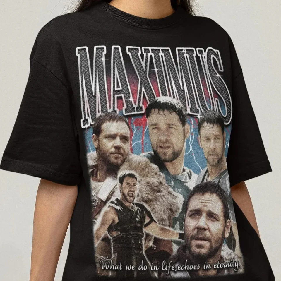 مكسيموس المصارع فيلم تي شيرت الصيف Y2K الرجال والنساء فضفاضة وتنفس تي شيرت الأعلى #1