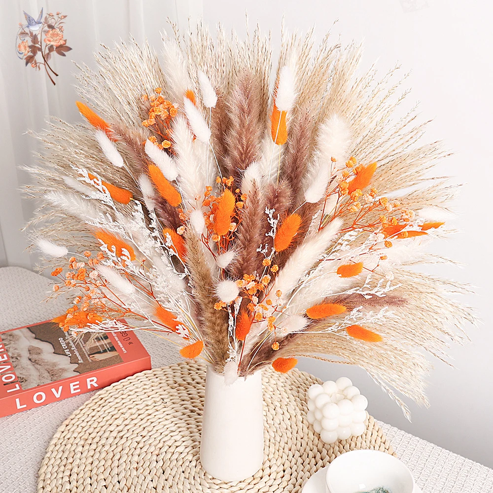 

Colorful Dried Flowers Bouquet for Luxury Home Decor Natural Gypsophila Pampas Rabbit Tails Grass Mix Bunch Bedroom Arrangement