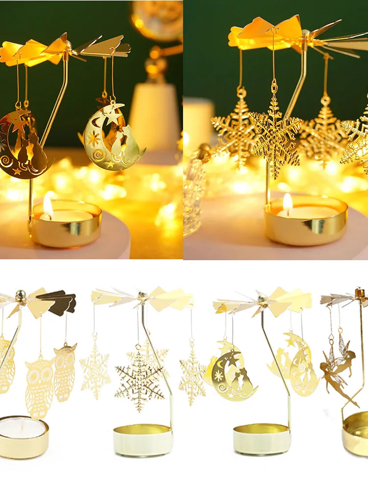 Bougeoir rotatif doré, décor de noël, photophore rotatif en métal, carrousel, bricolage pour fête de mariage, décoration de centre de Table
