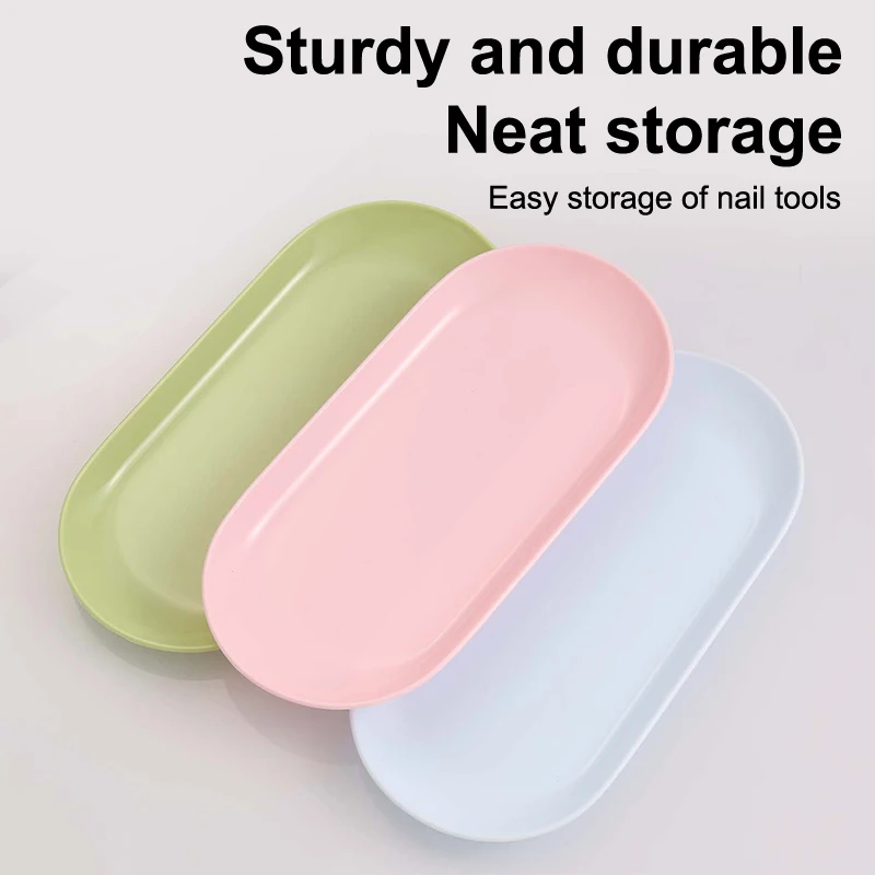 Nueva bandeja de plástico para almacenamiento de cosméticos, placa para equipo de decoración de uñas, bandeja ovalada para manicura, pinzas, bandeja de almacenamiento, herramienta para bandeja de uñas postizas