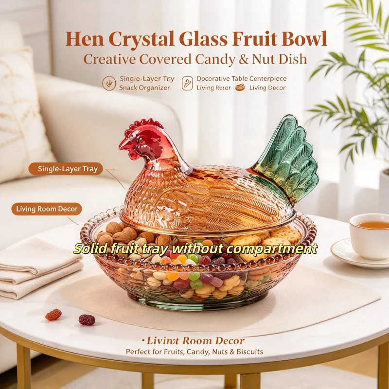 Creative Vintage Thickening Colored Glass Rooster Shaped Candy Jar with Lid Multipurpose Household Candy and Snack Dim Sum Cans