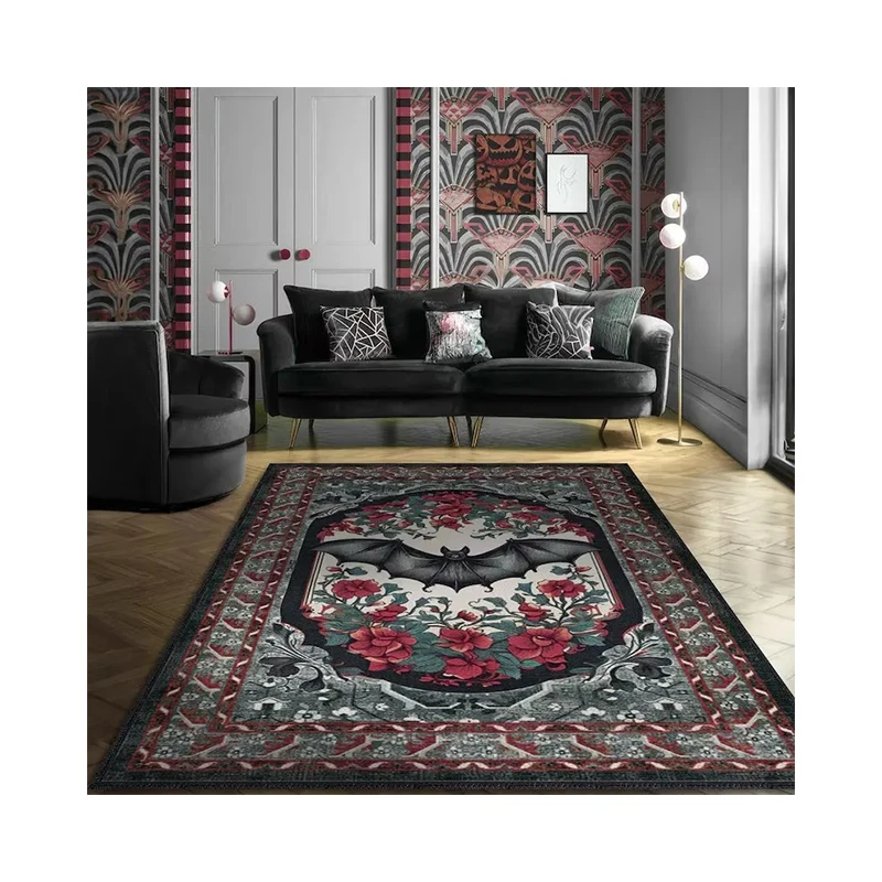 Tapis gothique tapis de bienvenue chauve-souris décor à la maison noir et rouge vin tapis en polyester décor de pièce gothique tapis victorien pour Halloween décor à la maison