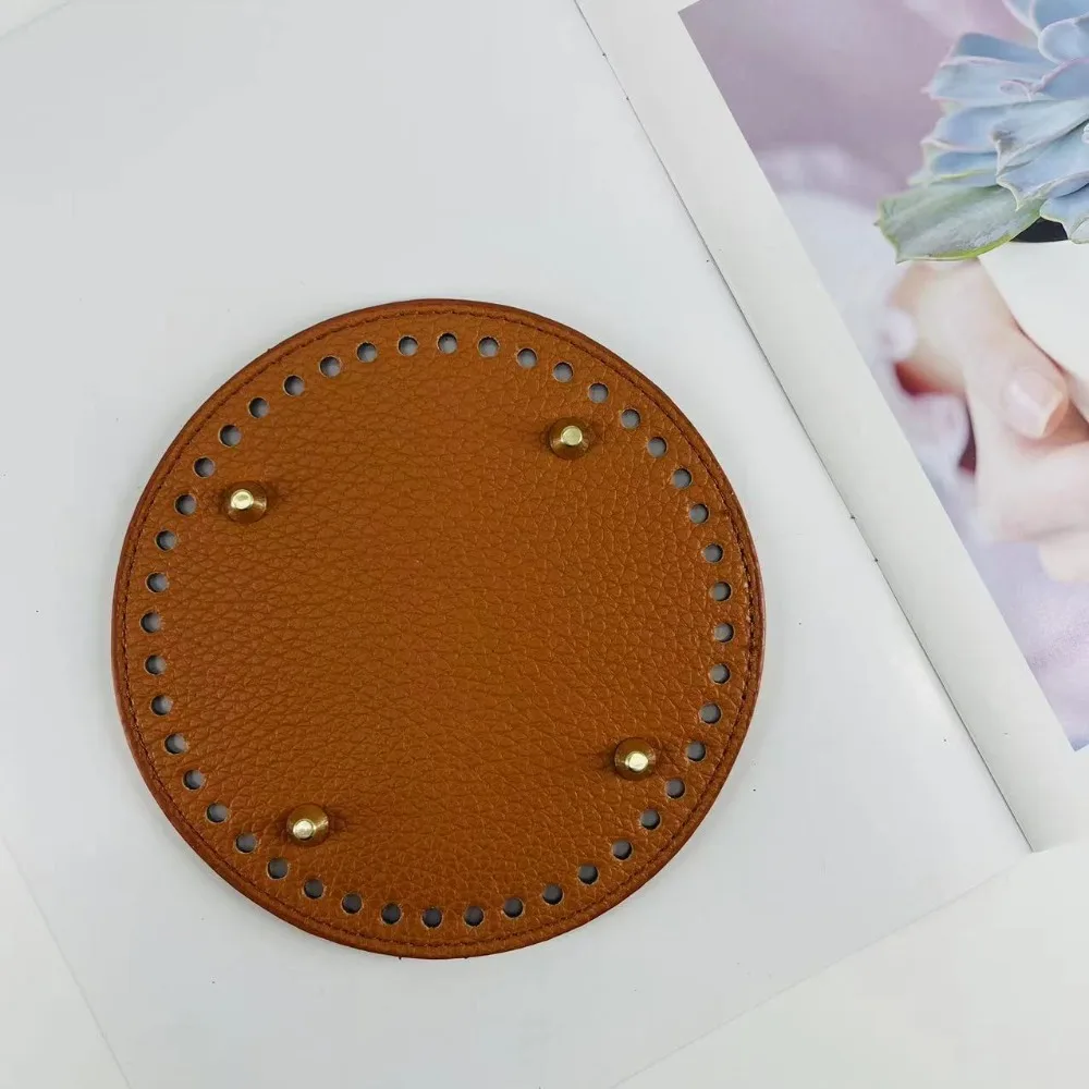 

PU Leather Crochet Bag Bottom Lychee Pattern with Holes Long Bag Bottom Round/Oval Wear-Resistant Handmade Bottom for Women