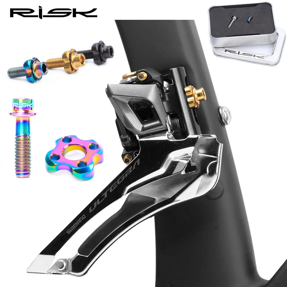 

Risk Titanium Alloy Road Bike Front Derailleur Fixed Screw Washer Kit M5*16 Hollow-out Design Ultralight Bolt With Curved Gasket