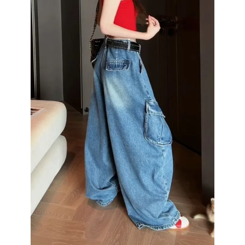 

American Vintage High Waist Loose Cargo Pants Women Multi Pockets Wash Distressed Wide Leg Trousers Trendy High Quality Casual