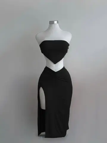 Ensemble 2 pièces pour femmes, haut court, dos nu, jupe taille haute, Sexy, Slim Fit, robe mi-longue fendue, costumes tubulaires, ensembles de Club de fête, été