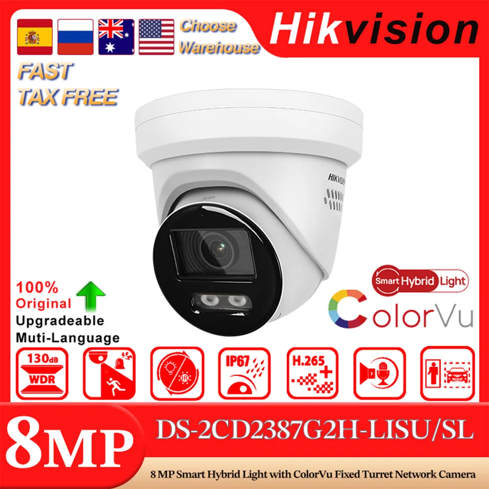 Hikvision Original DS-2CD2387G2H-LISU/SL 8 MP Smart Hybrid Light ColorVu Fixed Turret Network IP Camera Strobe Light Audio Alarm