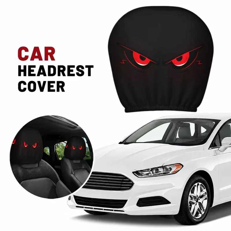 Cool Dark Red Angry Eyes Print Car Headrest Covers, All-Season Versatile, Universal Daily Headrest Covers