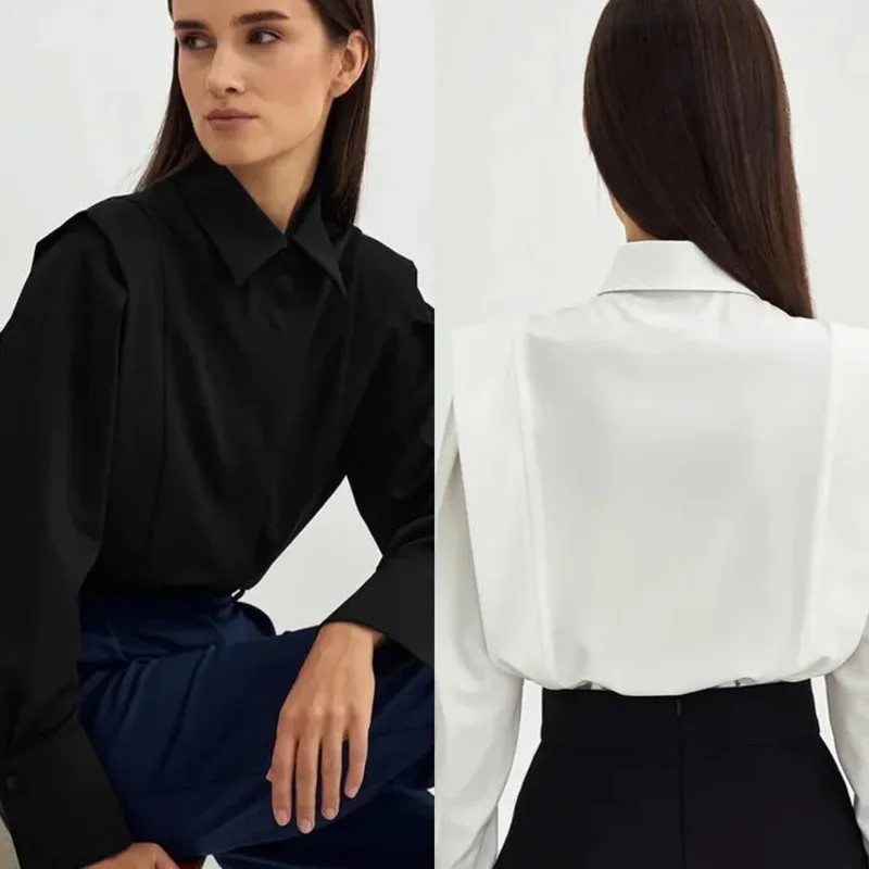 

Slim Fit White Female Long Sleeve Shirt Fashion Simple Design Top Women Versatile Casual Shirt Fall Winter Outerwear Trendy Top