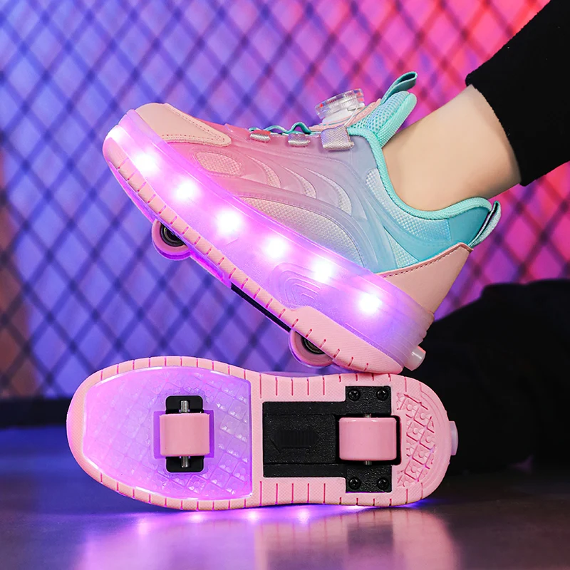 2 Wheels Children's Led Light Roller Skate Shoes For Kids Girls Glowing Sports Luminous Sneakers Skateboard USB Charging