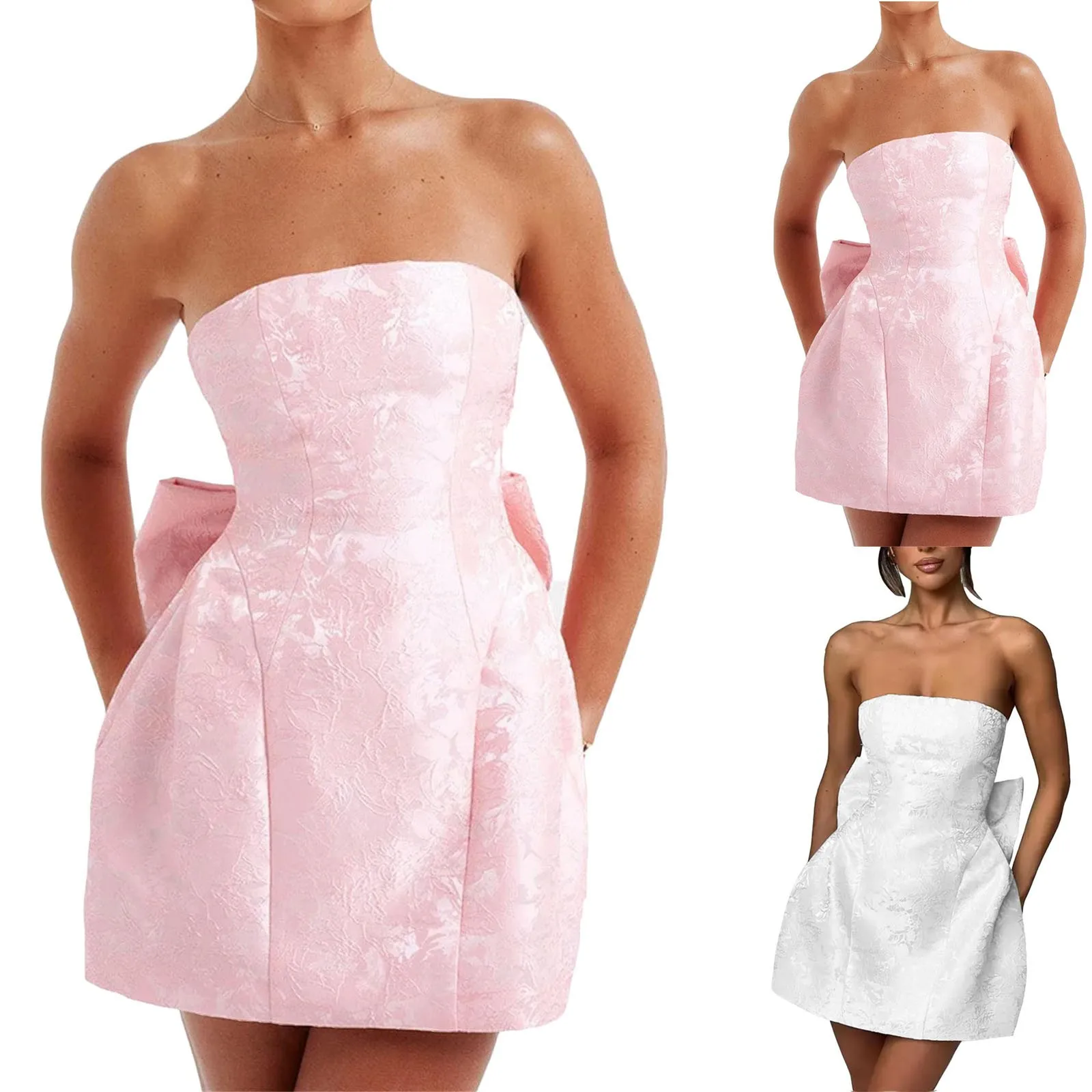 فستان صغير مزين بعقدة فراشية كبيرة للنساء ، فستان بدون أكمام للسيدات ، فستان بدون ظهر أحادي اللون ، رائع وجميل ، مثير ورائع