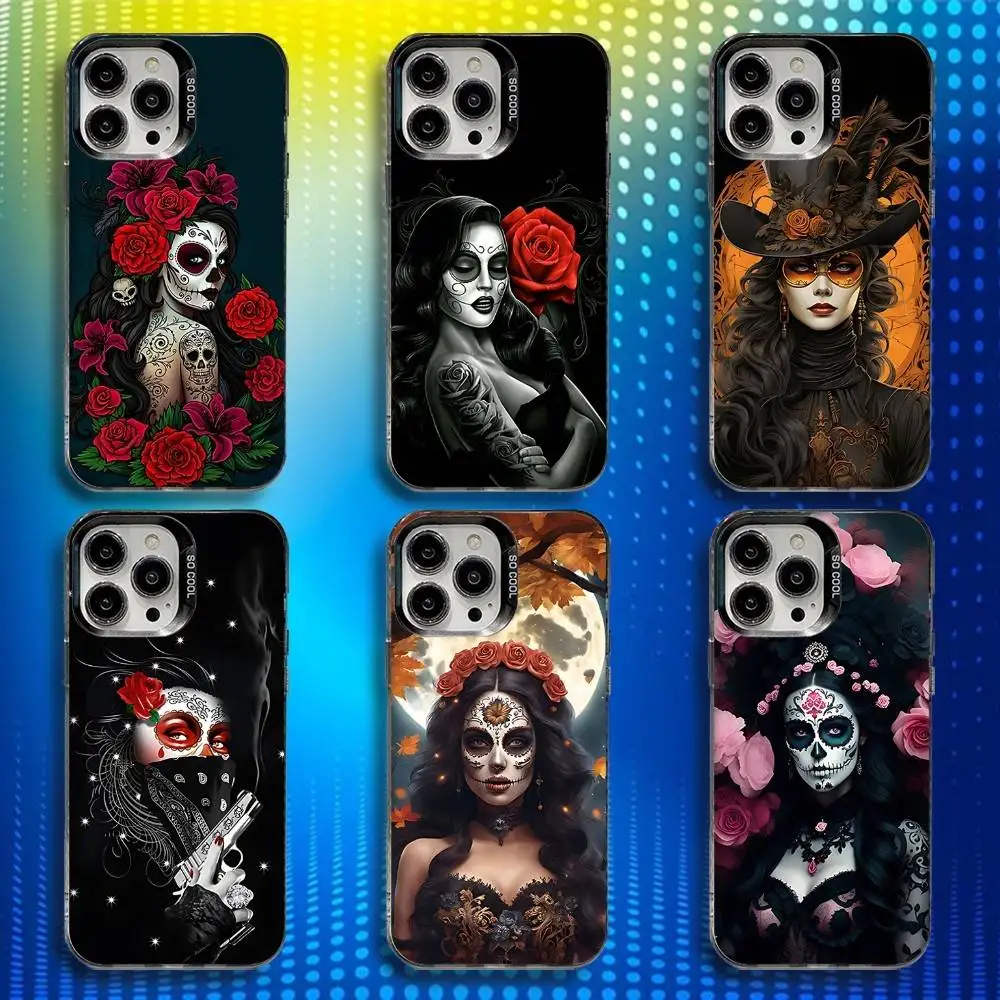 

Phone Case For iPhone 17,16,15,14,13,12,X,8,Pro,Max,Plus,E,SE4,Air,Mini IMD Matte Beautiful Girl Skull Black
