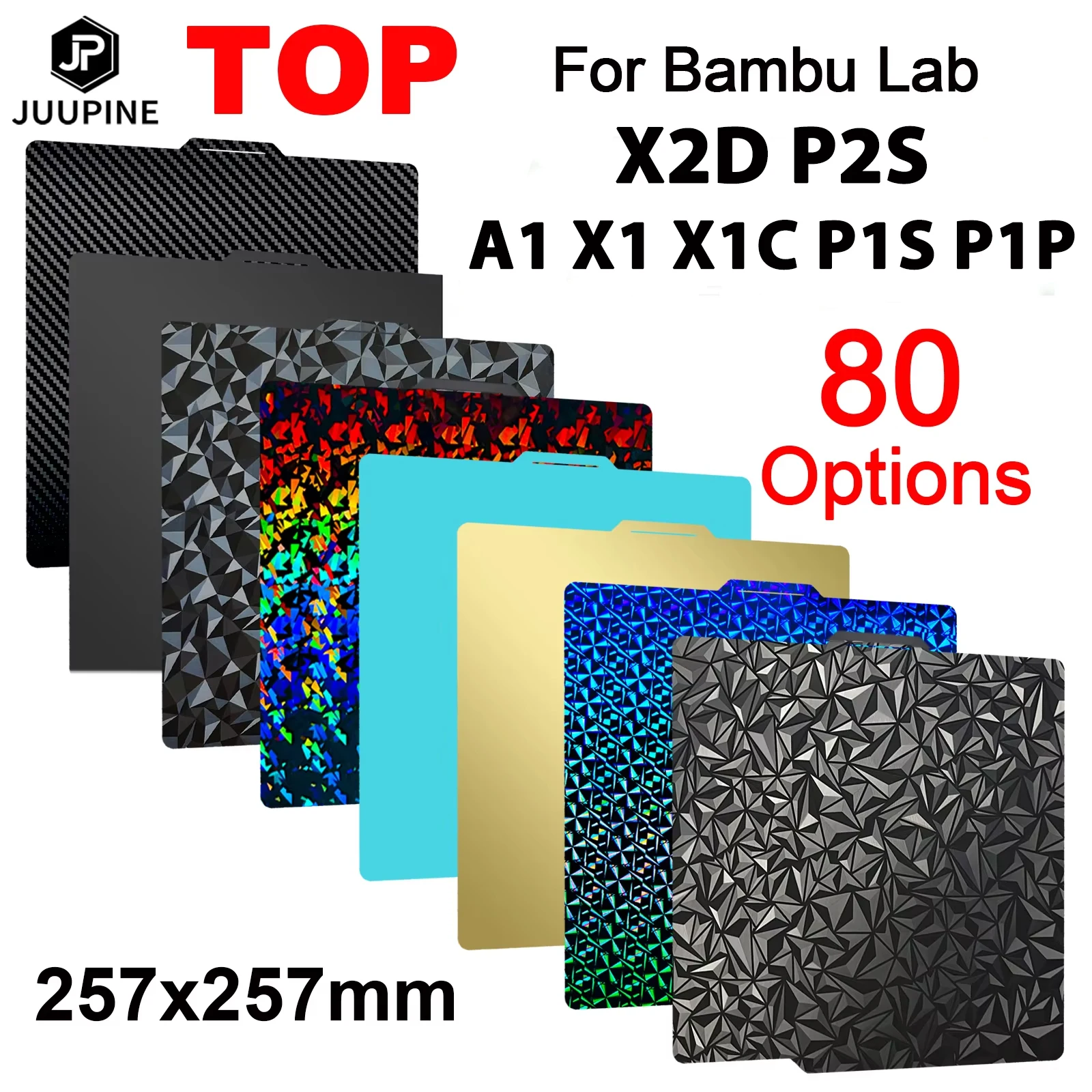 JUUPINE Placa de Construcción para Bambulab 257x257mm, Lámina de Acero con Resorte X2D, Placa de Construcción P2S A1 X1C P1S, Placa de Impresión 3D para Bamboo Lab