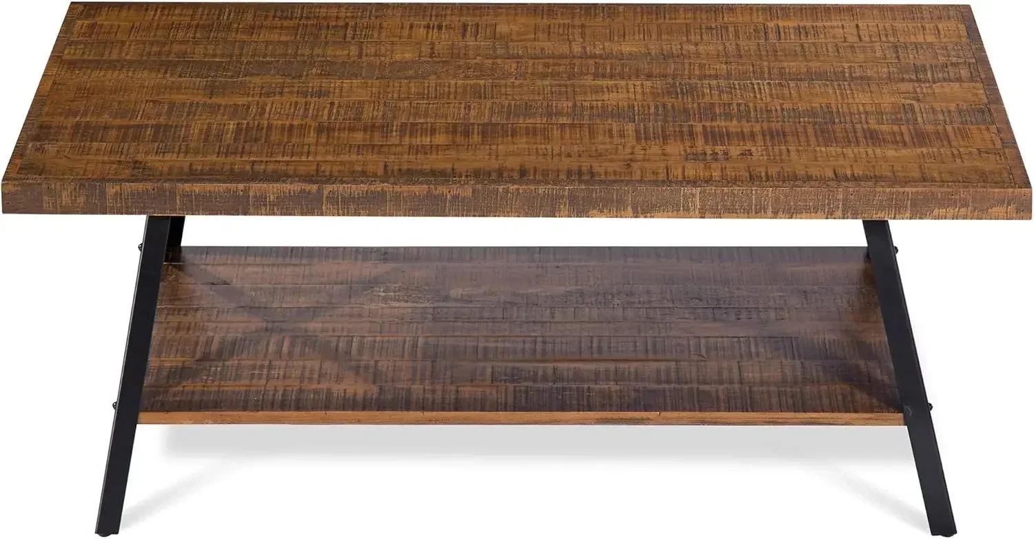 Cocktail Table with Metal Legs, Rustic Brown