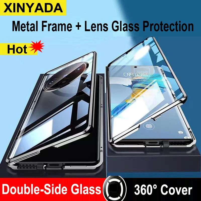 For Vivo X200 Pro Case Tempered Glass Cover Phone Case For Vivo X200 Pro 360 Full Body Flip Metal Double Sided Covers bag