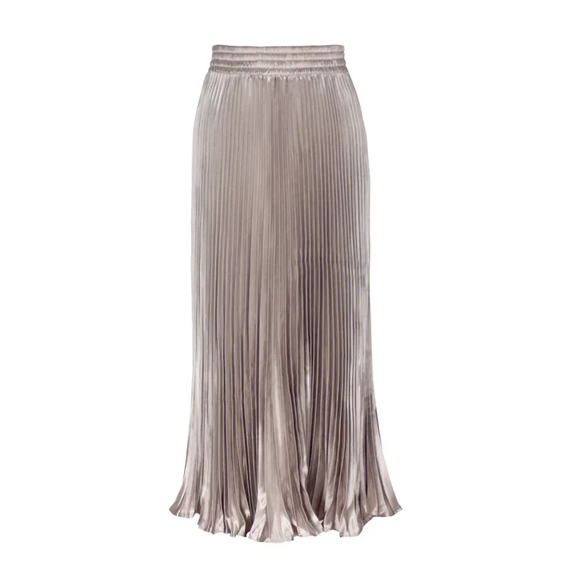 

2024 Autumn and Winter New Fashionable Women Metal Gloss Pleated Skirt Long Half Length Versatile