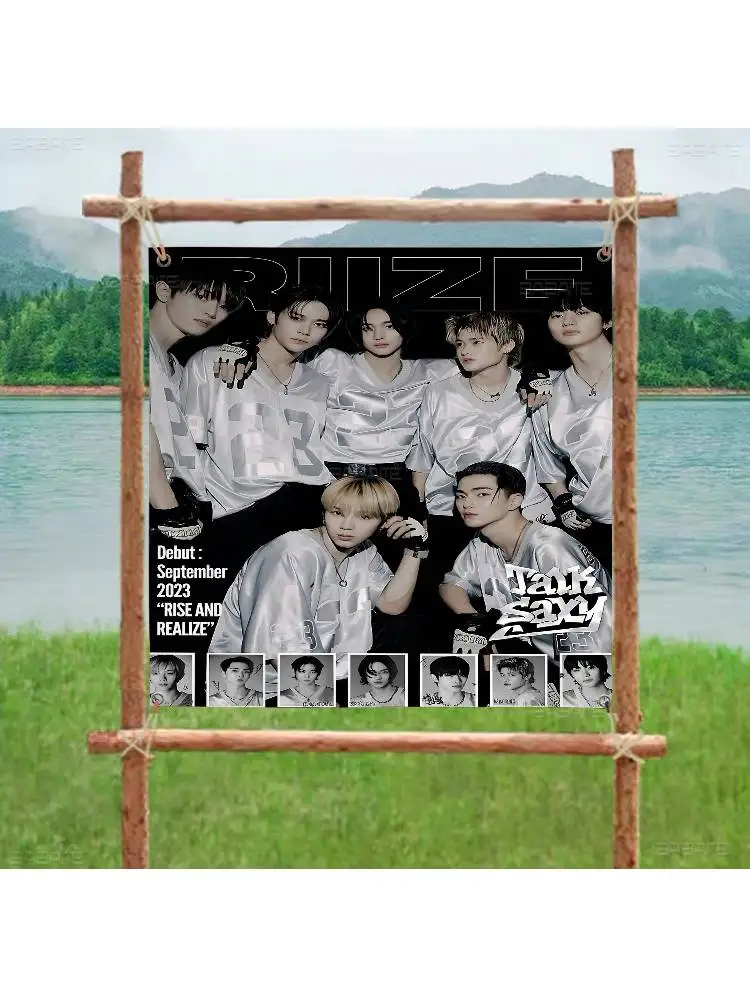 Kpop Band R-RiizeS Cartoon Flag Art Science Fiction Room Home Decor Wall Hanging Home Decor Banner