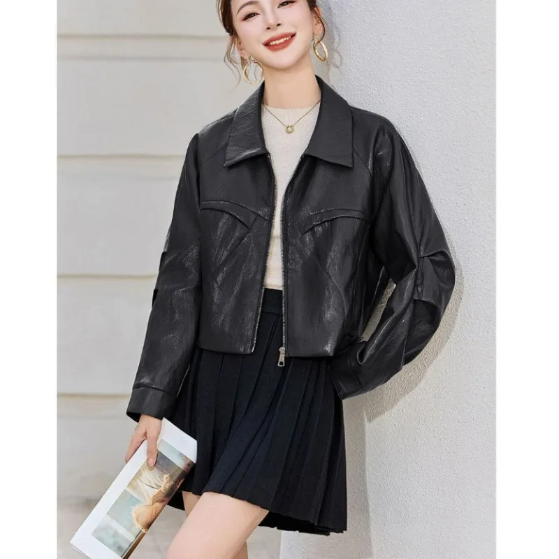 Pu Leather Jacket Autumn Coat Women Short High-end Cool and Stylish New Spring and Autumn Bestsellers Stylish for Petite Ladies