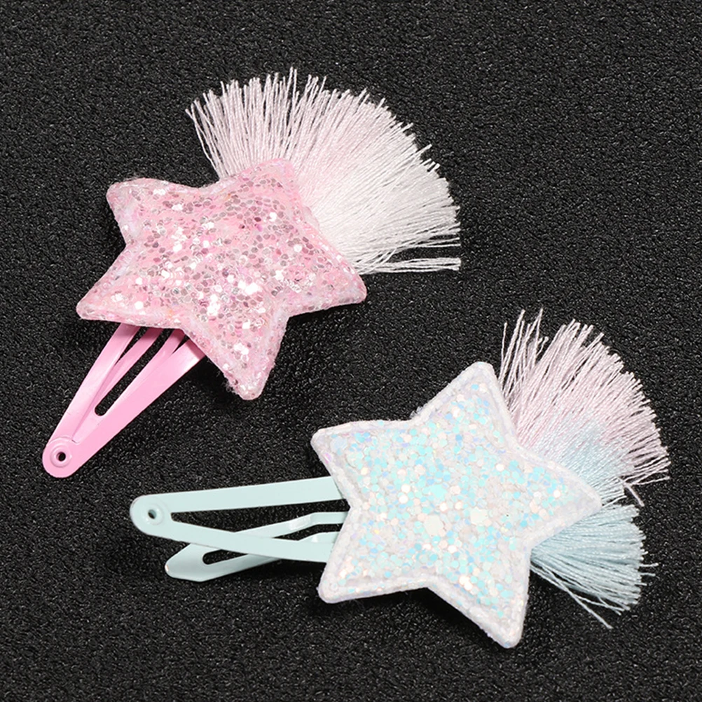 

3pcs Star Hair Clips Glitter Decoration Kids Ages 4-8 Girls Accessories Rainbow Sequins Stylish Charm Sweet Dazzling Hair