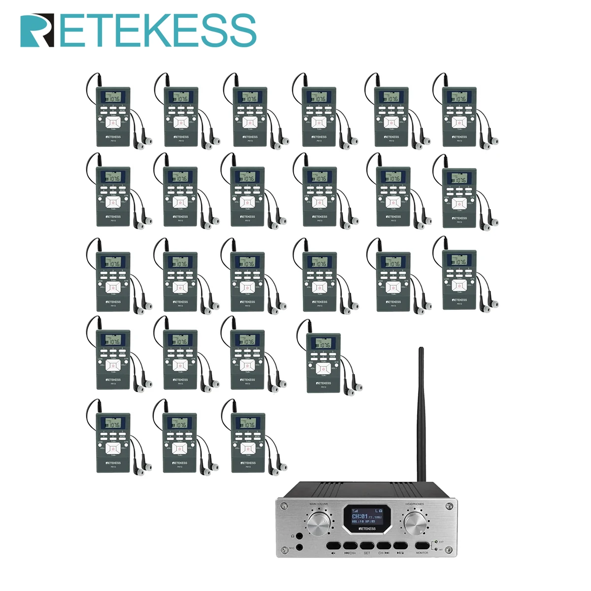 

Retekess TT119 PR13 FM Tour Guide System Audio Guide Transmitter Receiver for Museum Church Conference Meeting Factory Visting