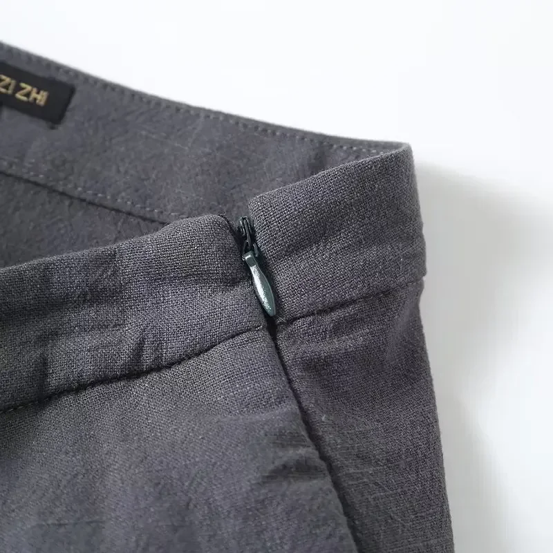 Dames 2023 Chique Temperament Commuter Joker Geplooid Design Zak Midi Rok Retro Hoge Taille Rits Dames Rok Mujer