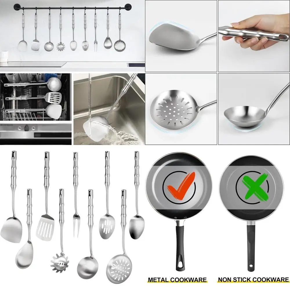 

Набор кухонных принадлежностей из нержавеющей стали 18/10 из 9 предметов для вока, 14 сверхпрочных кухонных инструментов шеф-повара