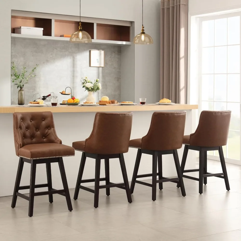 

Swivel Bar Stools Counter Height, 26" Faux Leather Upholstered Swivel Counter Stools with Back Set of 4, Modern Kitchen Island S