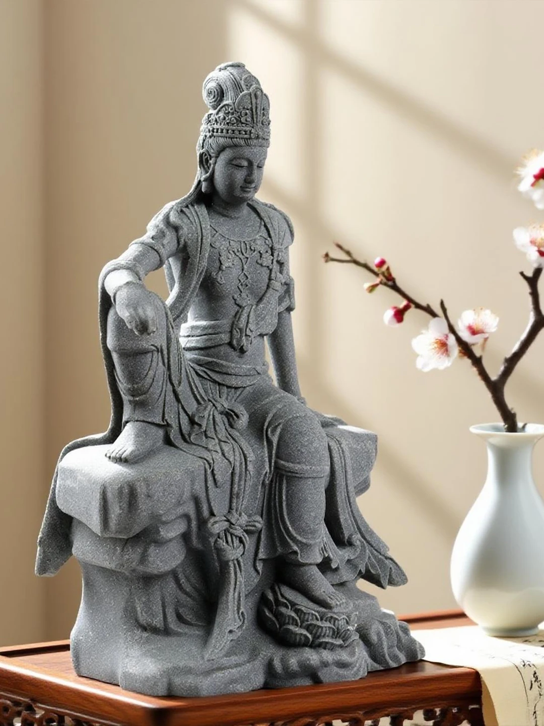 تمثال بوذا إبداعي للديكور، زينة حوض السمك من حجر تشينغشا، ديكور حديقة الصخور بتصميم شلال وآلهة القمر #5
