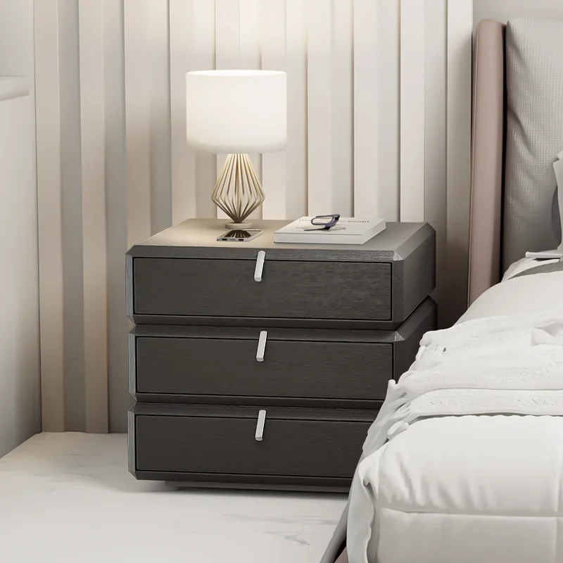 Furnitures 3 Drawers Storage Space Nightstands Aesthetic Space Saving Side Bedsides Table 360 Degree Rotation Bedroom