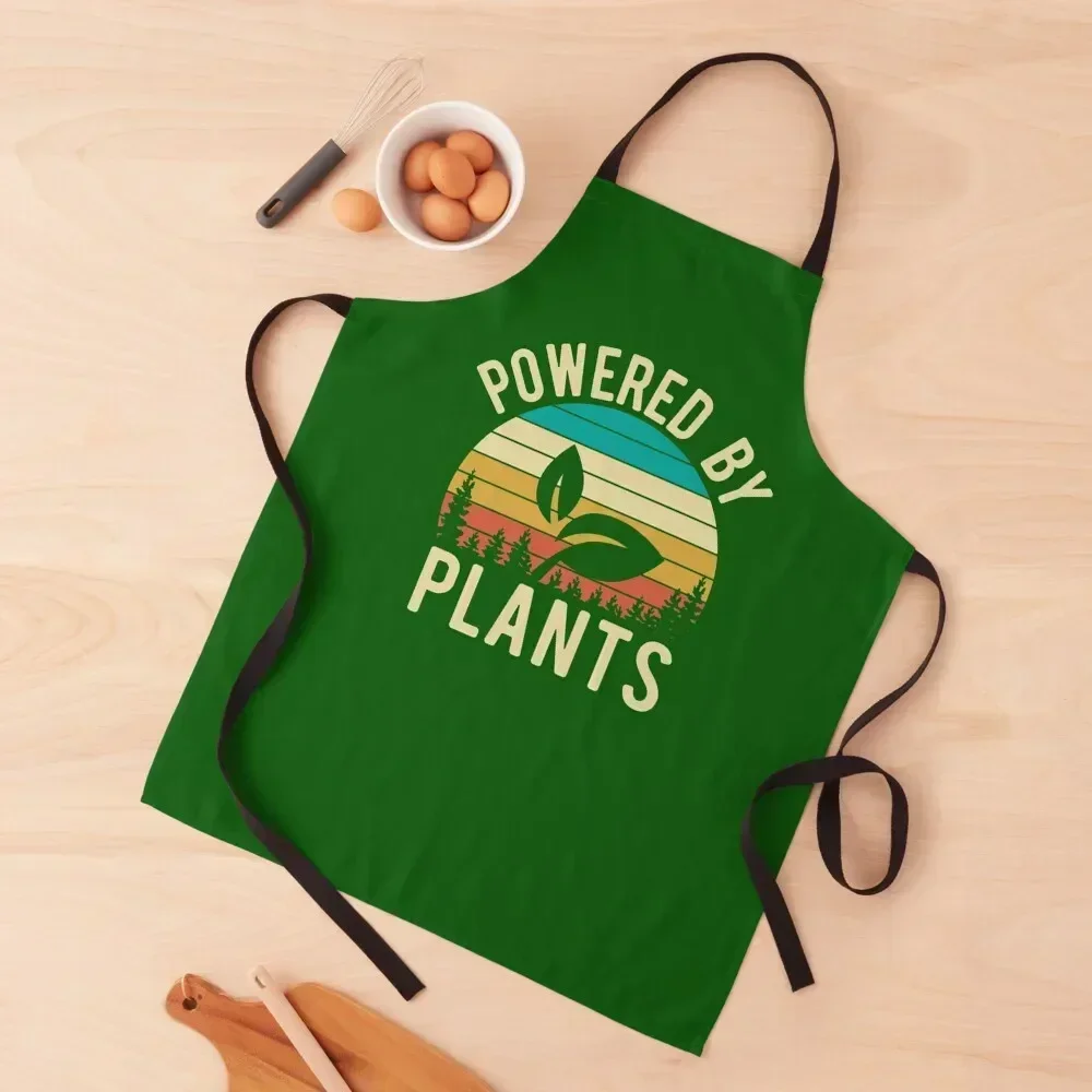 

Vintage Retro Powered by Plants Vegan Apron Kitchen Items For Home Kitchen cooks clothes Korean Apron