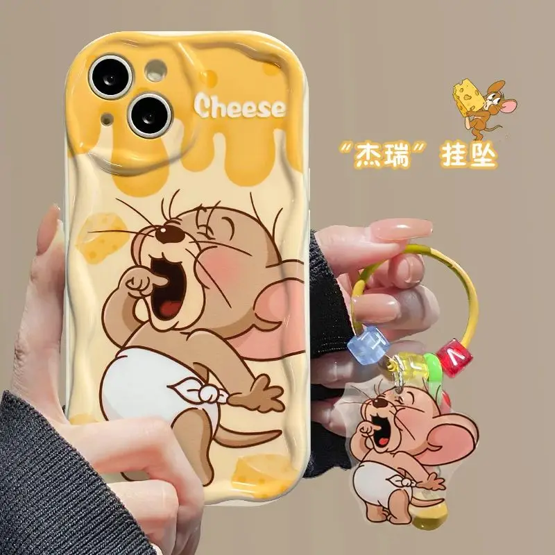 Cute cheese Yawn Jerry Cartoon 3D Wave Case For iPhone 15 14 13 12 11 Pro Max Mini X XR XSMAX 8 7 6S Plus Soft Silicone Cover