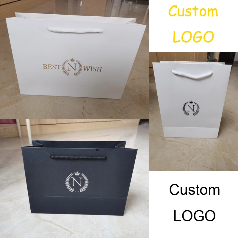 10/20/30pcs White Black Gift Bags For Wedding Birthday Baptism Party Candy Gifts Package Bag Small Handbag Custom Logo Paper Bag