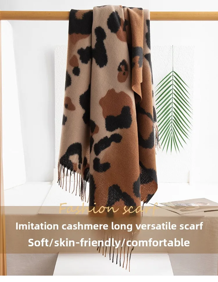 

New Luxury Leopard Print Fashion Scarf Women 180x80cm Acrylic Winter Shawl Warm Hair Wrap Elegant Versatile Hijab
