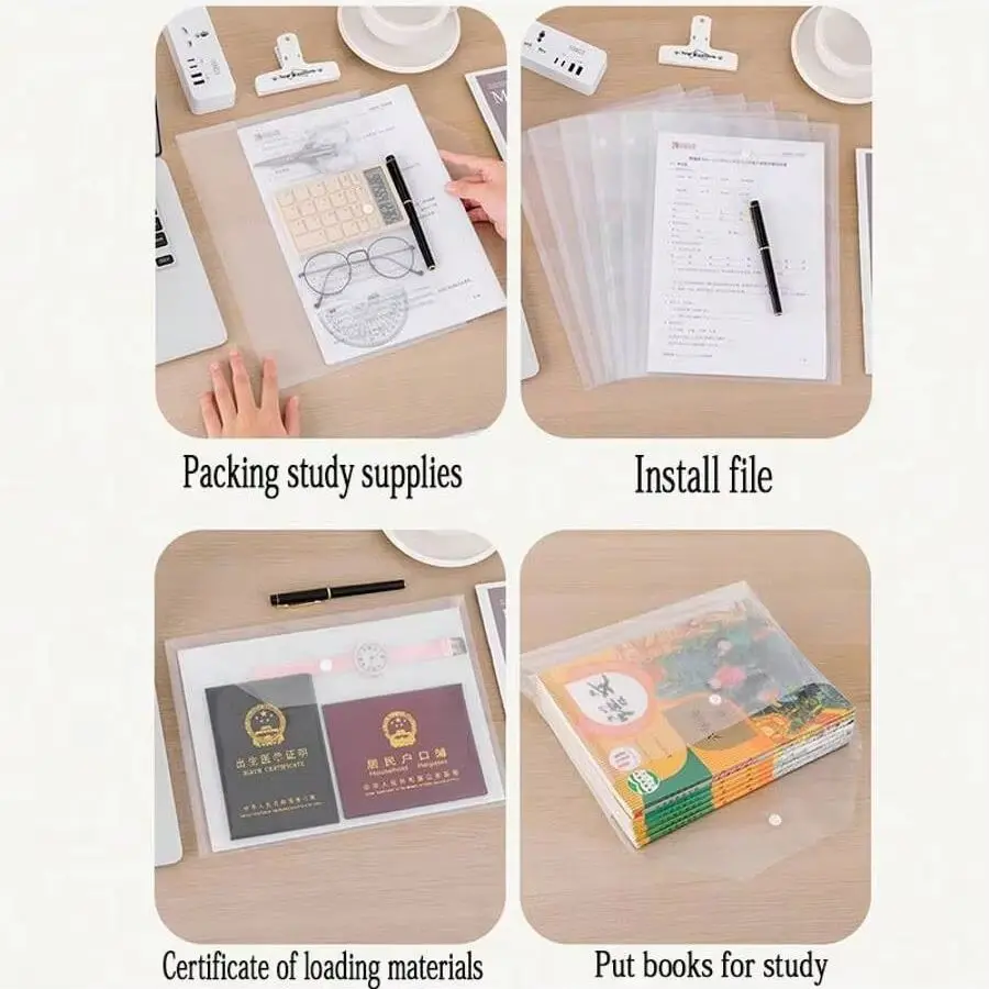 A4 Transparent Plastic File Envelopes Snap Closure PP Material Office Document Organizer Bags for Storage And Sorting