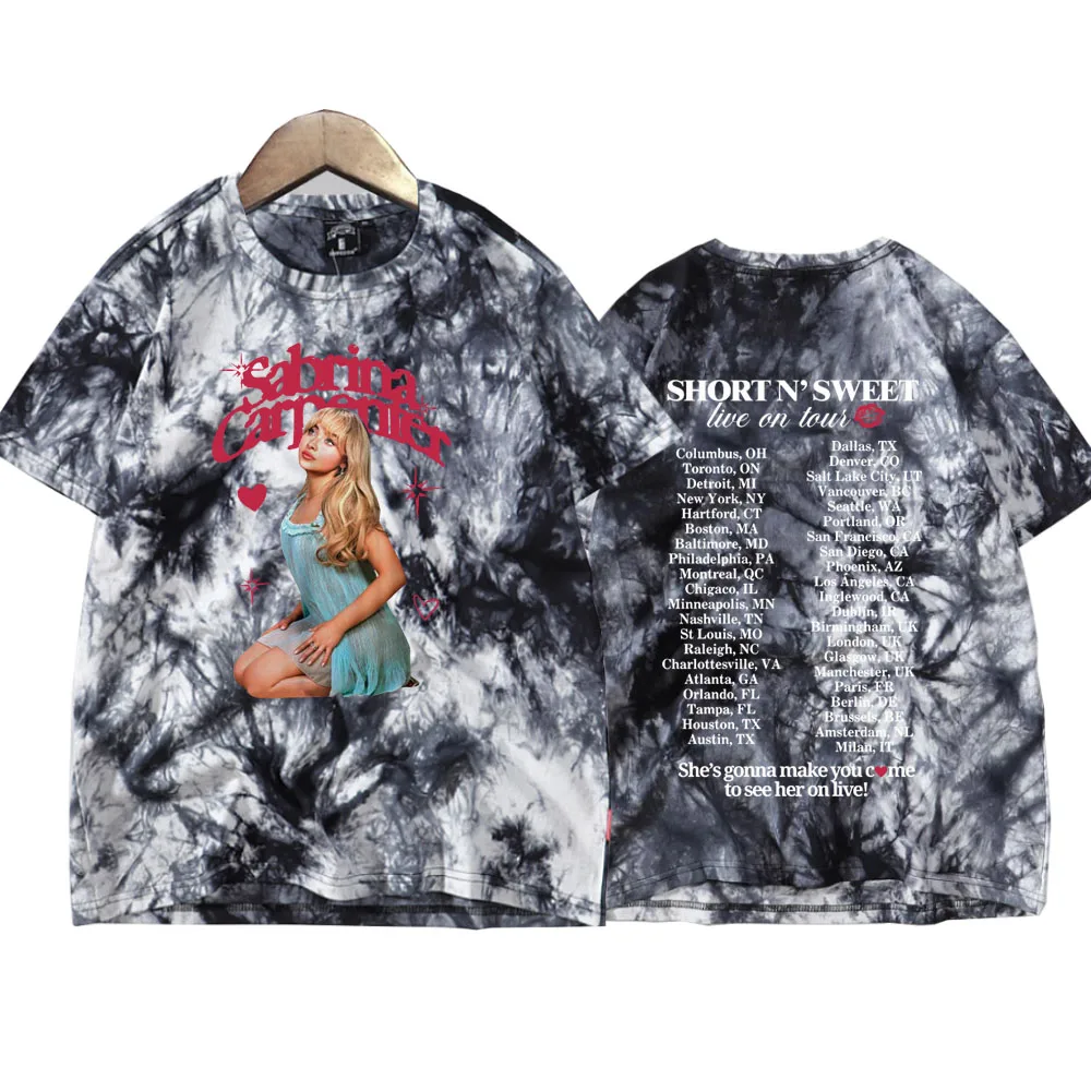 Sabrina Carpenter Short n' Sweet Tie Dye Shirts Unisex Round Neck Short Sleeve Tee