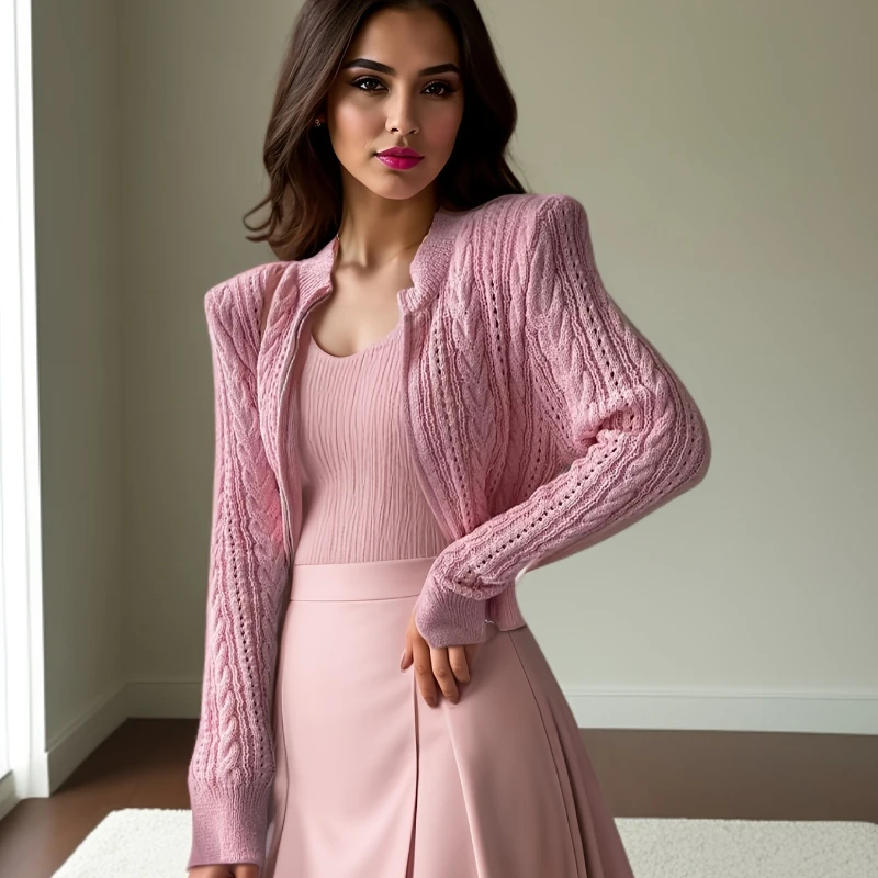 

Autumn Women's Fashion Crew Neck Long Sleeve Knitted Zipper Sweater New Solid Color Office Casual Top Knitwear