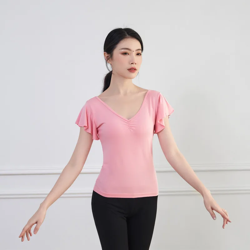 Adult Latin Dance Practice Clothes Summer Modal Short Sleeve Tops Modern Ballroom Stage Performance Training Costumes