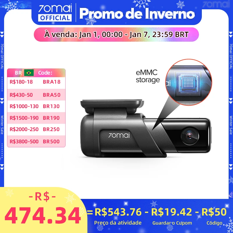 70mai Dash Cam M500 1944P 170FOV 70mai Carro DVR Câmera Gravador GPS embutido ADAS 24H Monitor de estacionamento eMMC Armazenamento embutido