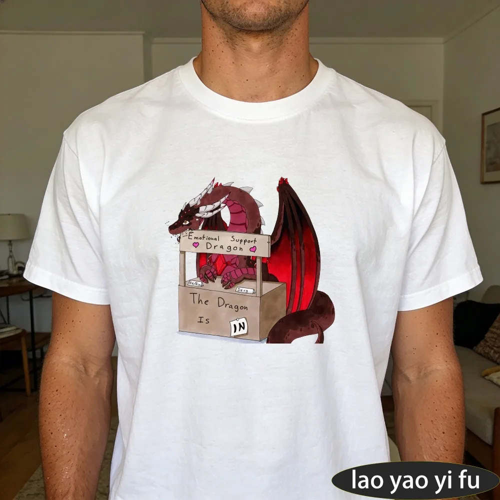 Emotional Support Dragon Booth Art Print T-Shirt Men's Funny D&D RPG Short Sleeve Humorous Fantasy Cotton Tshirt