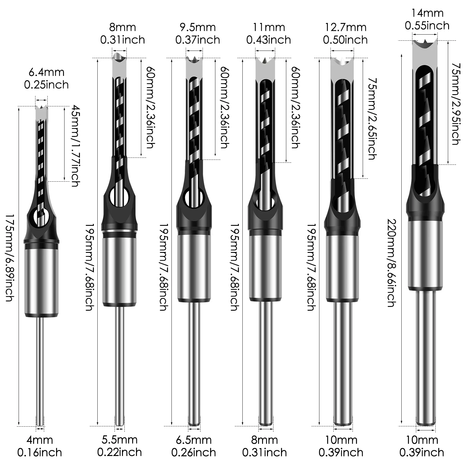 Square Hole Drill Bits High Speed Steel Mortise Chisel Bits Premium Mortising Chisel Set Universal Mortising Chisel Drill Bit