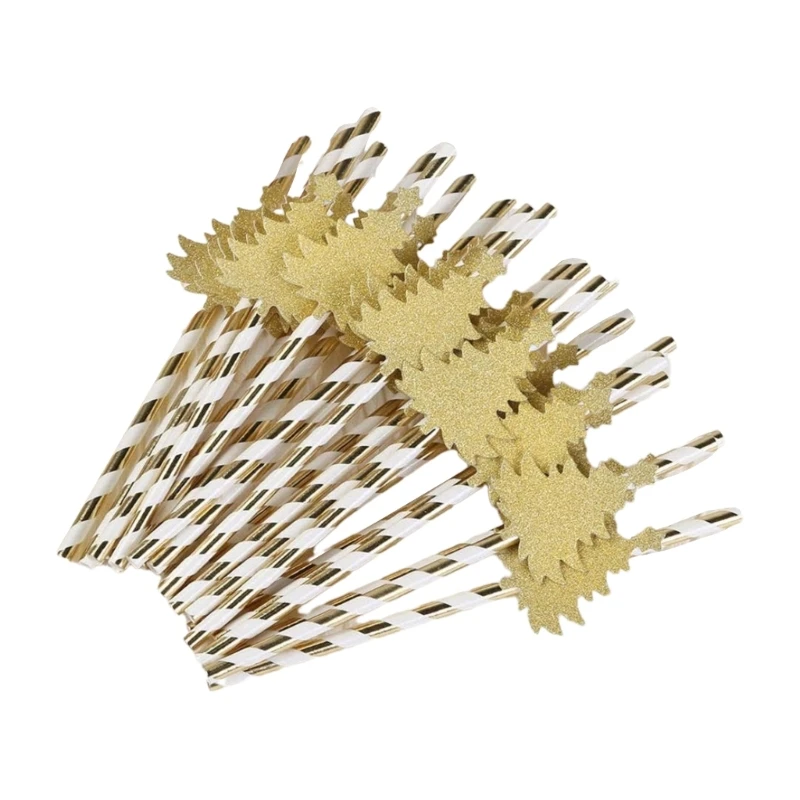 30Pcs Christmas Striped Paper Straws Recyclable Drinking Straws Party Accessory