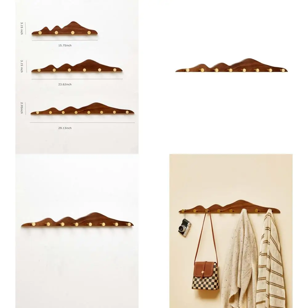 

Modern Wooden Wall-Mounted Coat Rack with 8 Gold Brass Hooks for Home Entryway, Bedroom, and Bathroom Use, Perfect for Hanging C