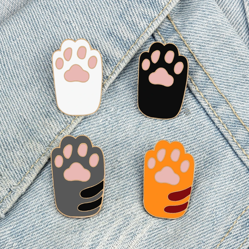 

4 Colors Cartoon Cat Paw Brooches Cute Animal Kitten Claw Enamel Pins for Kids Friends Backpack Lapel Badge Fashion Jewelry Gift